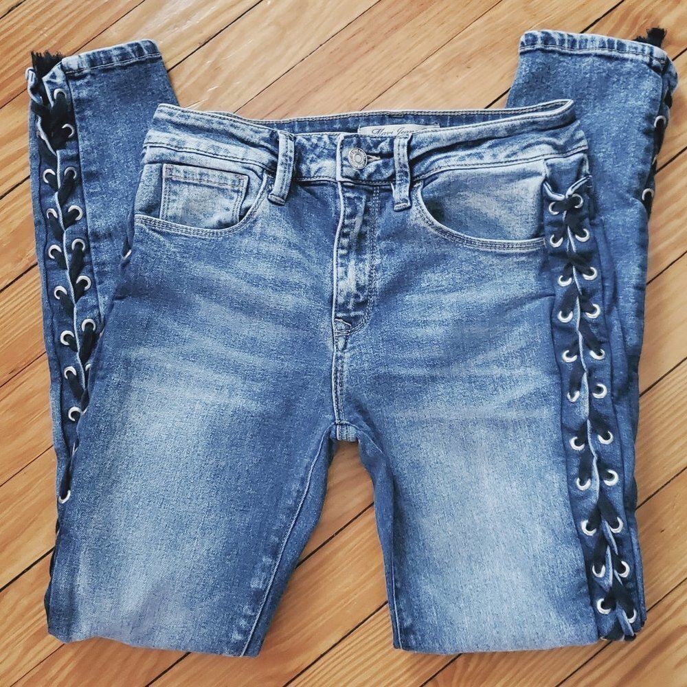 MAVI Tess High Rise Skinny Jeans With Blue Laced Up Sides Sz 26 / 27